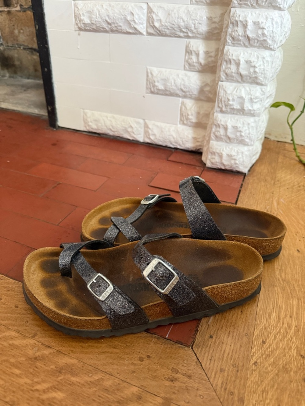 Birkenstock Women’s Glitter Black Double-Buckle Cork Sandals